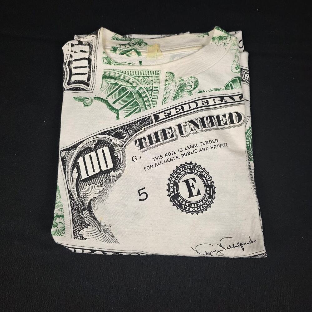 Content Men's T-Shirt White XL 100% Cotton Money Bill Graphic Tee Vintage 90s